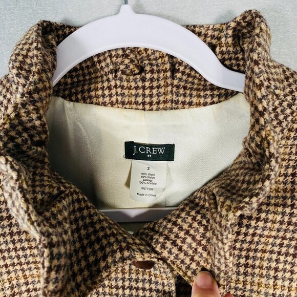 J Crew Blazer Womens Brown Wool Blend Houndstooth Jacket Ruffle - Picture 6 of 12